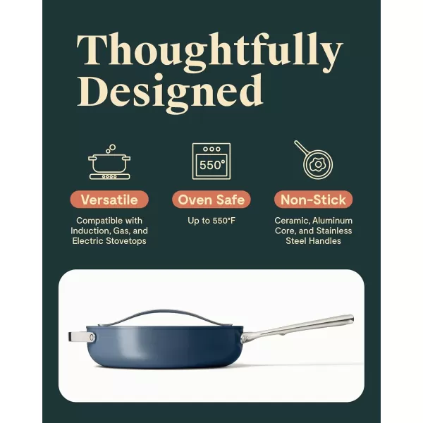 imageCaraway Nonstick Ceramic Saut Pan with Lid 45 qt 118quot  Non Toxic PTFE ampamp PFOA Free  Oven Safe ampamp Compatible with All Stovetops Gas Electric ampamp Induction  NavyNavy