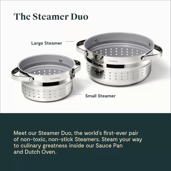 imageCaraway Steamer  Stainless Steel Steamer with Handles  Non Stick Non Toxic Coating  Steam Veggies Seafood and More  Compatible With Our Dutch Oven or Sauce Pan  SmallSteamer Duo