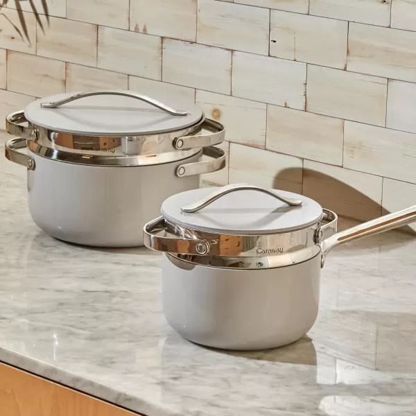 imageCaraway Steamer  Stainless Steel Steamer with Handles  Non Stick Non Toxic Coating  Steam Veggies Seafood and More  Compatible With Our Dutch Oven or Sauce Pan  SmallSteamer Duo