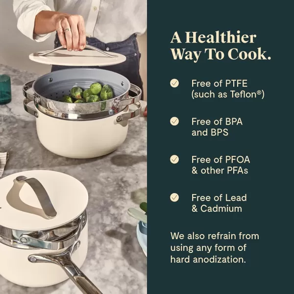 imageCaraway Steamer  Stainless Steel Steamer with Handles  Non Stick Non Toxic Coating  Steam Veggies Seafood and More  Compatible With Our Dutch Oven or Sauce Pan  SmallSteamer Duo
