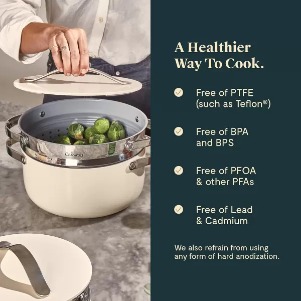 imageCaraway Steamer  Stainless Steel Steamer with Handles  Non Stick Non Toxic Coating  Steam Veggies Seafood and More  Compatible With Our Dutch Oven or Sauce Pan  SmallLarge