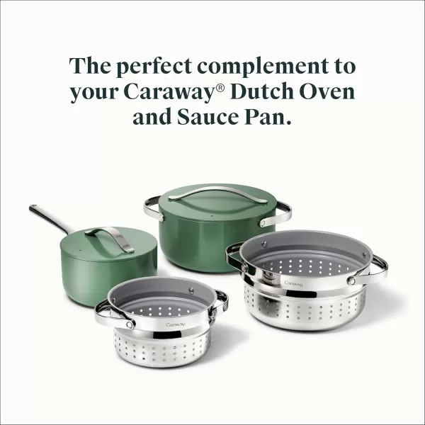 imageCaraway Steamer  Stainless Steel Steamer with Handles  Non Stick Non Toxic Coating  Steam Veggies Seafood and More  Compatible With Our Dutch Oven or Sauce Pan  SmallSteamer Duo