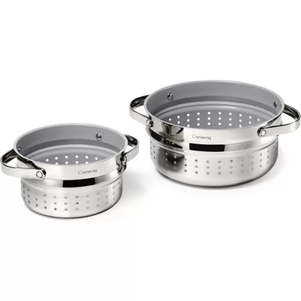 imageCaraway Steamer  Stainless Steel Steamer with Handles  Non Stick Non Toxic Coating  Steam Veggies Seafood and More  Compatible With Our Dutch Oven or Sauce Pan  SmallSteamer Duo