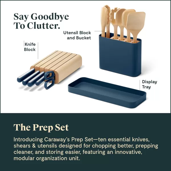 imageCaraway 14Piece Kitchen Prep Set  Kitchen Knife Set ampamp Wooden Utensil Set  Made With Premium German Steel Blades ampamp FSCCertified Birch Wood  NonToxic Materials  Includes Organizer  PerracottaNavy