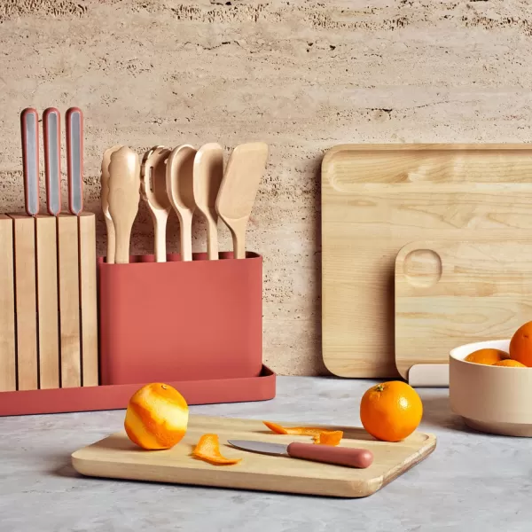 imageCaraway 14Piece Kitchen Prep Set  Kitchen Knife Set ampamp Wooden Utensil Set  Made With Premium German Steel Blades ampamp FSCCertified Birch Wood  NonToxic Materials  Includes Organizer  PerracottaPerracotta