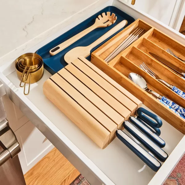 imageCaraway 14Piece Kitchen Prep Set  Kitchen Knife Set ampamp Wooden Utensil Set  Made With Premium German Steel Blades ampamp FSCCertified Birch Wood  NonToxic Materials  Includes Organizer  PerracottaNavy