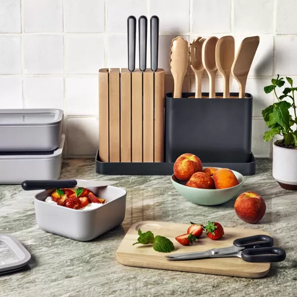 imageCaraway 14Piece Kitchen Prep Set  Kitchen Knife Set ampamp Wooden Utensil Set  Made With Premium German Steel Blades ampamp FSCCertified Birch Wood  NonToxic Materials  Includes Organizer  PerracottaCharcoal