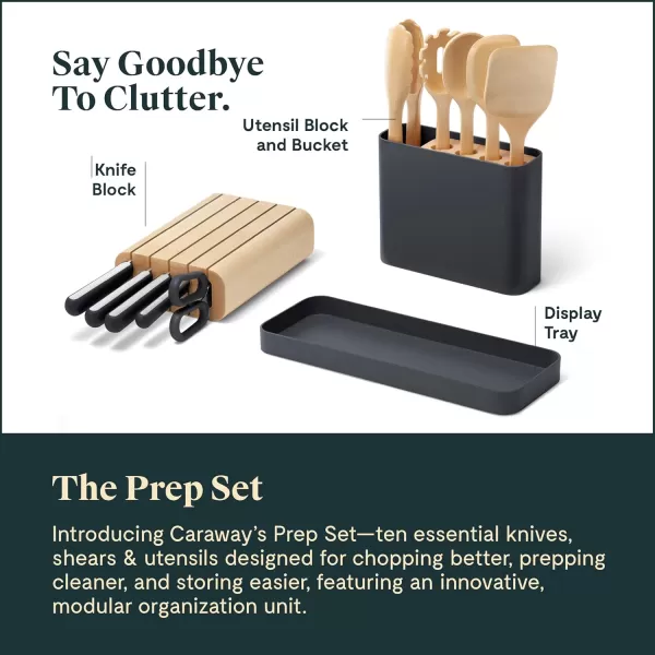 imageCaraway 14Piece Kitchen Prep Set  Kitchen Knife Set ampamp Wooden Utensil Set  Made With Premium German Steel Blades ampamp FSCCertified Birch Wood  NonToxic Materials  Includes Organizer  PerracottaCharcoal