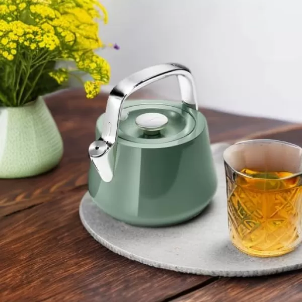 imageCaraway 2 Quart Whistling Tea Kettle  Durable Stainless Steel Tea Pot  Fast Boiling Stovetop Agnostic  NonToxic PTFE ampamp PFOA Free  Includes Pot Holder  NavySage
