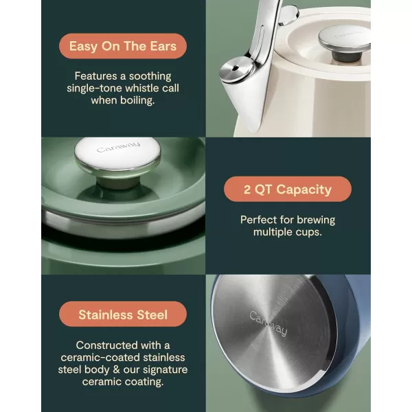 imageCaraway 2 Quart Whistling Tea Kettle  Durable Stainless Steel Tea Pot  Fast Boiling Stovetop Agnostic  NonToxic PTFE ampamp PFOA Free  Includes Pot Holder  NavyNavy