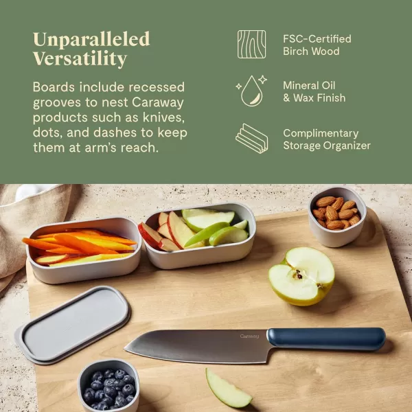 imageCaraway 4Piece Double Sided Wood Cutting Board Set  Made From FSCCertified Birch Wood  Mineral Oil ampamp Wax Finish  3 Sizes  Small Medium ampamp Large  Storage Organizers IncludedCutting Board Set