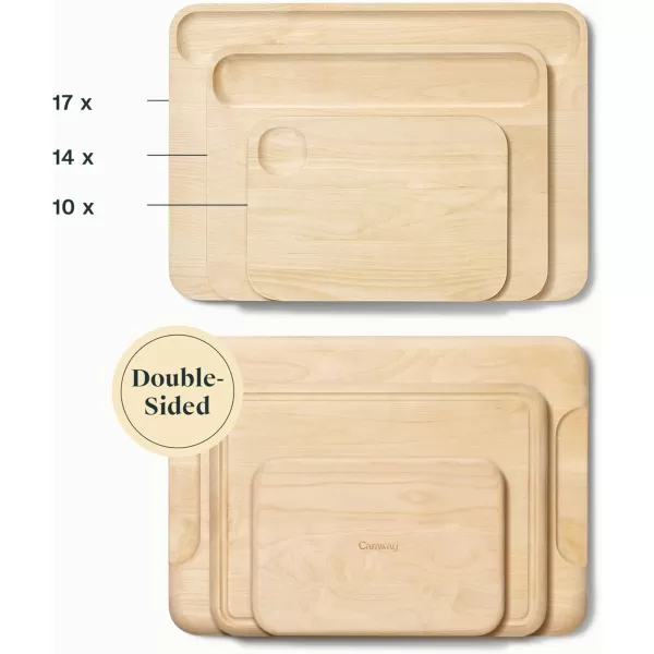 imageCaraway 4Piece Double Sided Wood Cutting Board Set  Made From FSCCertified Birch Wood  Mineral Oil ampamp Wax Finish  3 Sizes  Small Medium ampamp Large  Storage Organizers Included17L x 12W