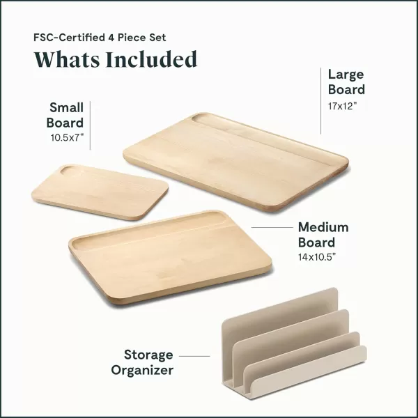 imageCaraway 4Piece Double Sided Wood Cutting Board Set  Made From FSCCertified Birch Wood  Mineral Oil ampamp Wax Finish  3 Sizes  Small Medium ampamp Large  Storage Organizers IncludedCutting Board Set