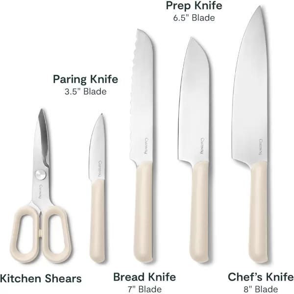 imageCaraway 5 Piece Knife Set  Premium German Steel Blade Kitchen Knives  Ergonomic Handles  No Microplastics  MistCream