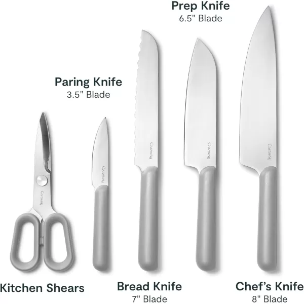 imageCaraway 5 Piece Knife Set  Premium German Steel Blade Kitchen Knives  Ergonomic Handles  No Microplastics  MistGray