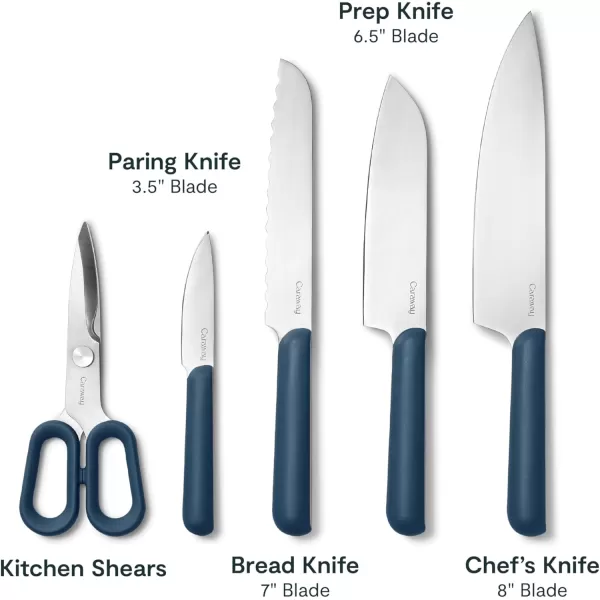 imageCaraway 5 Piece Knife Set  Premium German Steel Blade Kitchen Knives  Ergonomic Handles  No Microplastics  MistNavy