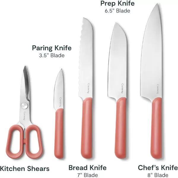 imageCaraway 5 Piece Knife Set  Premium German Steel Blade Kitchen Knives  Ergonomic Handles  No Microplastics  MistPerracotta