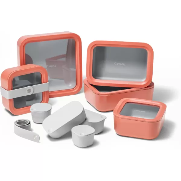 imageCaraway Glass Food Storage 10 Cup Glass Container  Ceramic Coated Food Container  Easy to Store Non Toxic Non Stick Lunch Box Container with Glass Lids Dishwasher Oven ampamp Microwave Safe  MistPerracotta