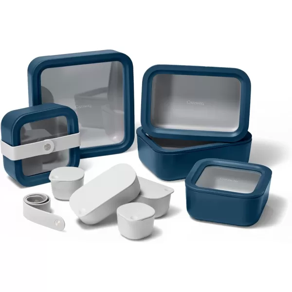 imageCaraway Glass Food Storage 10 Cup Glass Container  Ceramic Coated Food Container  Easy to Store Non Toxic Non Stick Lunch Box Container with Glass Lids Dishwasher Oven ampamp Microwave Safe  MistNavy