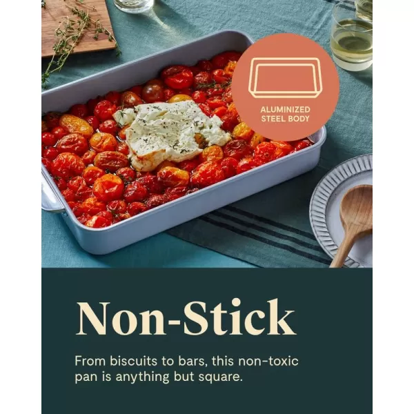 imageCaraway NonStick Ceramic 9x13 Rectangle Pan  Naturally Slick Ceramic Coating  NonToxic PTFE ampamp PFOA Free  Perfect for Brownies Lasagnas and More  WhiteGray