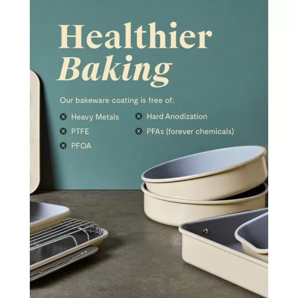 imageCaraway NonStick Ceramic 9x13 Rectangle Pan  Naturally Slick Ceramic Coating  NonToxic PTFE ampamp PFOA Free  Perfect for Brownies Lasagnas and More  WhiteGray