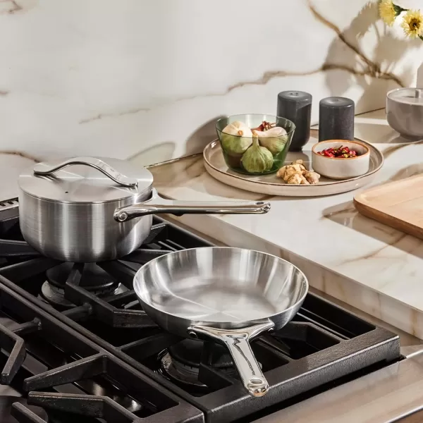 imageCaraway Stainless Steel Cookware Set 4 Piece  5Ply Stainless Steel Pots ampamp Pans  Includes Fry Pan Sauce Pan Saut Pan Dutch Oven ampamp Storage  Non Toxic PTFE ampamp PFOA FreeStainless Steel Mini Duo
