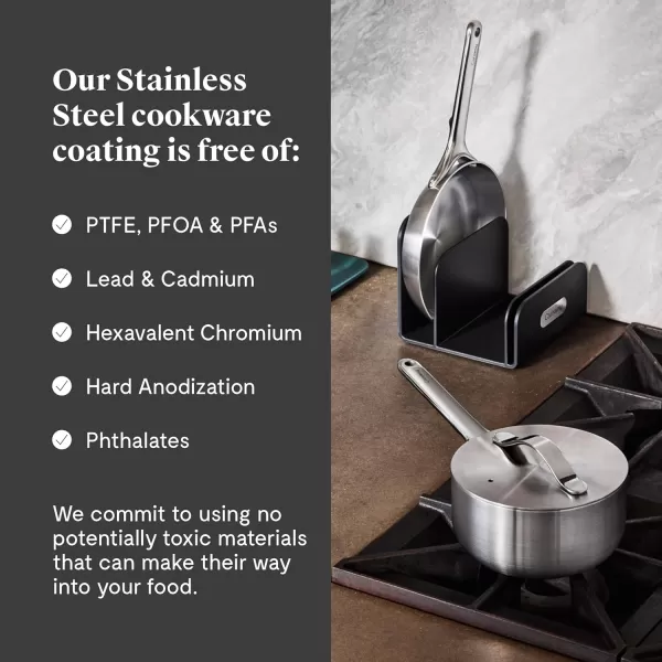 imageCaraway Stainless Steel Cookware Set 4 Piece  5Ply Stainless Steel Pots ampamp Pans  Includes Fry Pan Sauce Pan Saut Pan Dutch Oven ampamp Storage  Non Toxic PTFE ampamp PFOA FreeStainless Steel Mini Duo