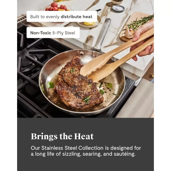 imageCaraway Stainless Steel Cookware Set 4 Piece  5Ply Stainless Steel Pots ampamp Pans  Includes Fry Pan Sauce Pan Saut Pan Dutch Oven ampamp Storage  Non Toxic PTFE ampamp PFOA FreeStainless Steel Cookware Set