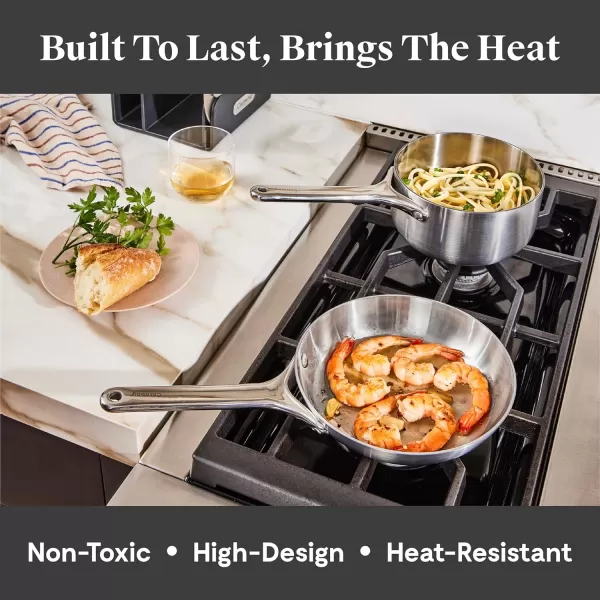 imageCaraway Stainless Steel Cookware Set 4 Piece  5Ply Stainless Steel Pots ampamp Pans  Includes Fry Pan Sauce Pan Saut Pan Dutch Oven ampamp Storage  Non Toxic PTFE ampamp PFOA FreeStainless Steel Mini Duo