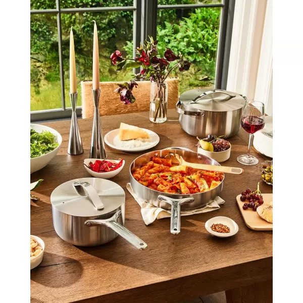 imageCaraway Stainless Steel Cookware Set 4 Piece  5Ply Stainless Steel Pots ampamp Pans  Includes Fry Pan Sauce Pan Saut Pan Dutch Oven ampamp Storage  Non Toxic PTFE ampamp PFOA FreeStainless Steel Cookware Set