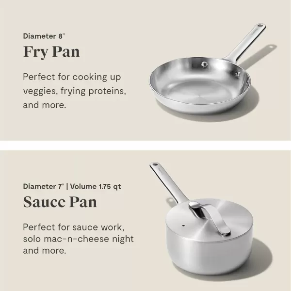 imageCaraway Stainless Steel Cookware Set 4 Piece  5Ply Stainless Steel Pots ampamp Pans  Includes Fry Pan Sauce Pan Saut Pan Dutch Oven ampamp Storage  Non Toxic PTFE ampamp PFOA FreeStainless Steel Mini Duo