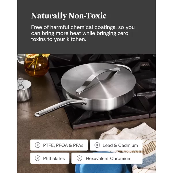 imageCaraway Stainless Steel Saut Pan 45 Qt  5Ply Stainless Steel  Oven Safe ampamp Stovetop Agnostic  Non Toxic PTFE ampamp PFOA Free