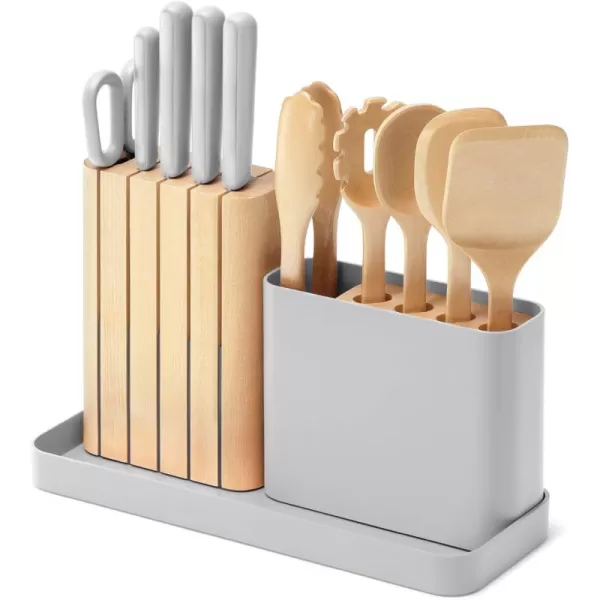 imageCaraway 14Piece Kitchen Prep Set  Kitchen Knife Set ampamp Wooden Utensil Set  Made With Premium German Steel Blades ampamp FSCCertified Birch Wood  NonToxic Materials  Includes Organizer  PerracottaGray