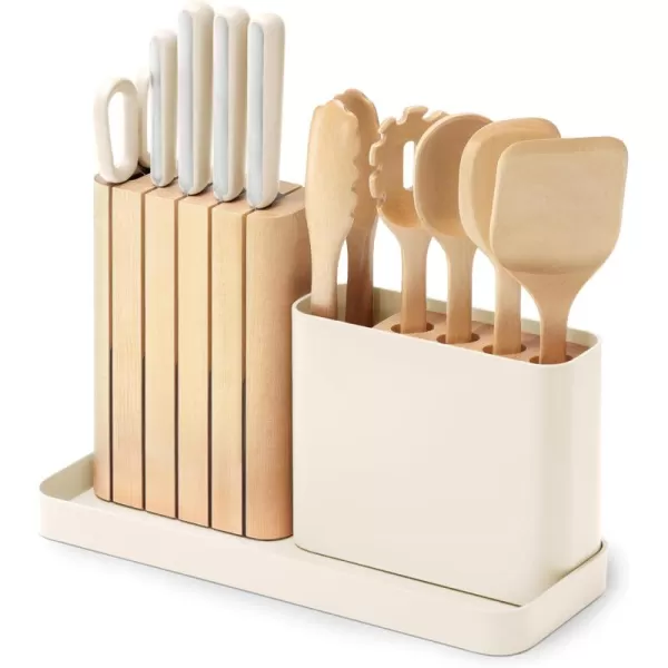 imageCaraway 14Piece Kitchen Prep Set  Kitchen Knife Set ampamp Wooden Utensil Set  Made With Premium German Steel Blades ampamp FSCCertified Birch Wood  NonToxic Materials  Includes Organizer  PerracottaCream