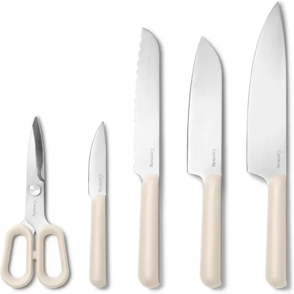 imageCaraway 5 Piece Knife Set  Premium German Steel Blade Kitchen Knives  Ergonomic Handles  No Microplastics  MistCream