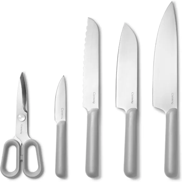 imageCaraway 5 Piece Knife Set  Premium German Steel Blade Kitchen Knives  Ergonomic Handles  No Microplastics  MistGray
