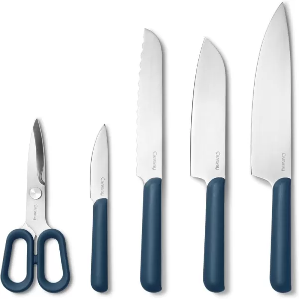 imageCaraway 5 Piece Knife Set  Premium German Steel Blade Kitchen Knives  Ergonomic Handles  No Microplastics  MistNavy