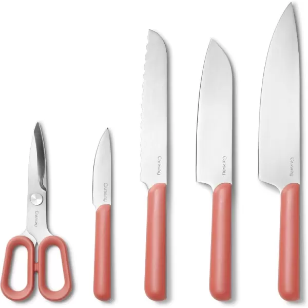 imageCaraway 5 Piece Knife Set  Premium German Steel Blade Kitchen Knives  Ergonomic Handles  No Microplastics  MistPerracotta
