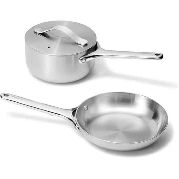 imageCaraway Stainless Steel Cookware Set 4 Piece  5Ply Stainless Steel Pots ampamp Pans  Includes Fry Pan Sauce Pan Saut Pan Dutch Oven ampamp Storage  Non Toxic PTFE ampamp PFOA FreeStainless Steel Mini Duo