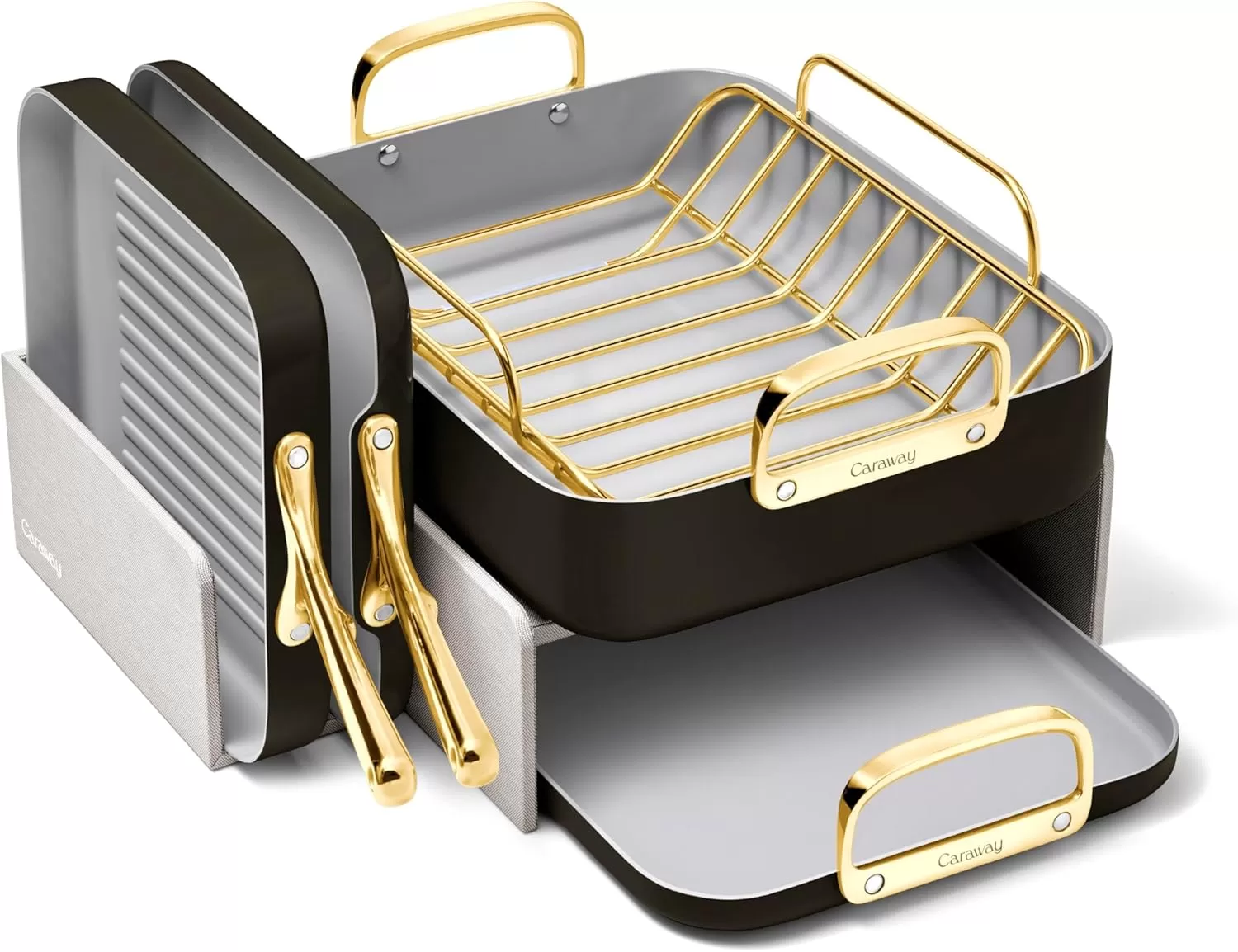 imageCaraway Square Cookware Set  Square Pans Set  Perfect for Griddling Toasting Searing Roasting and More  NonStick Ceramic Coated Pans  Non Toxic PTFE ampamp PFOA Free  CreamBlack