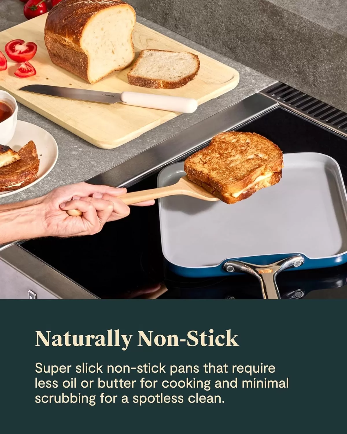 imageCaraway Square Cookware Set  Square Pans Set  Perfect for Griddling Toasting Searing Roasting and More  NonStick Ceramic Coated Pans  Non Toxic PTFE ampamp PFOA Free  CreamBlack