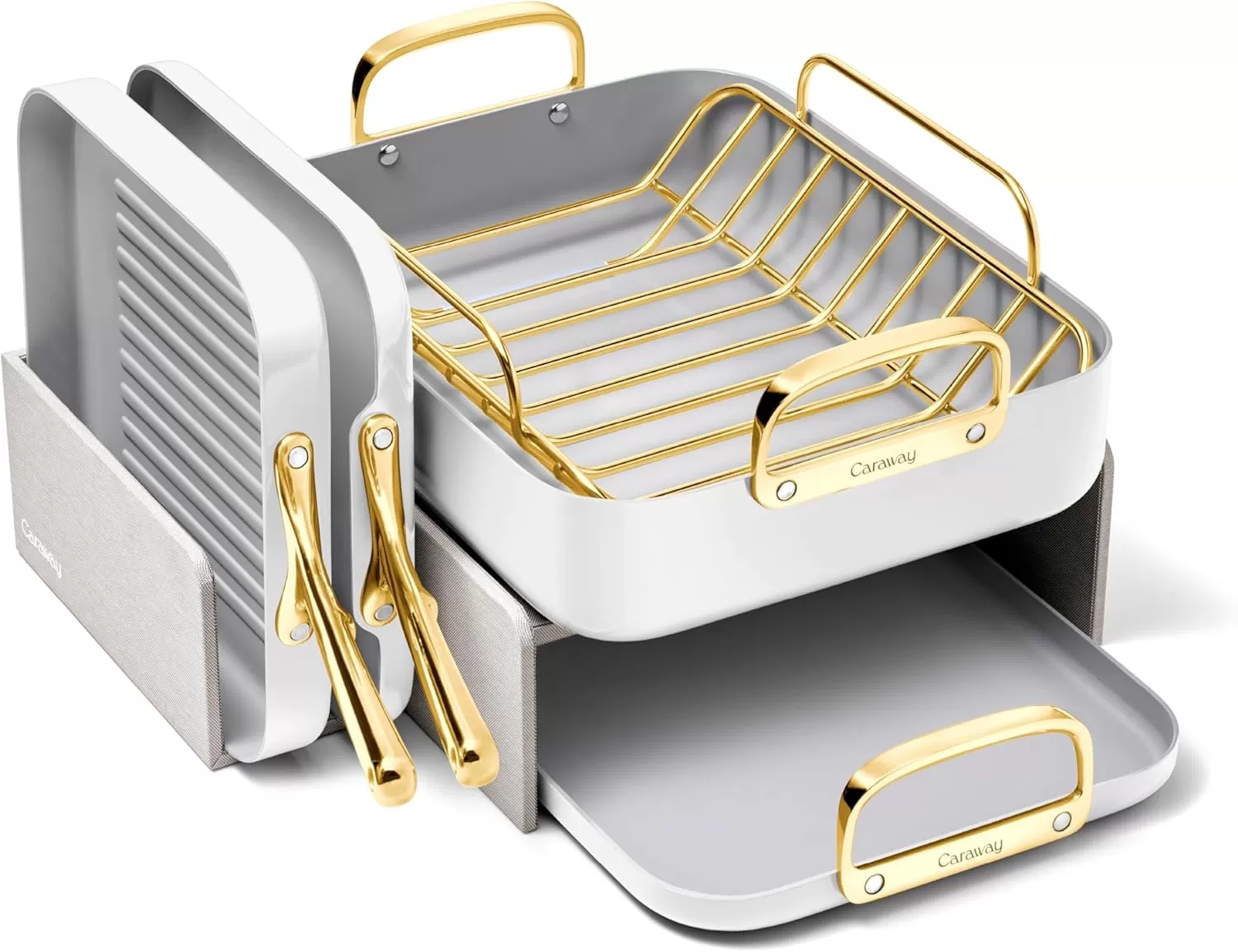 imageCaraway Square Cookware Set  Square Pans Set  Perfect for Griddling Toasting Searing Roasting and More  NonStick Ceramic Coated Pans  Non Toxic PTFE ampamp PFOA Free  CreamWhite