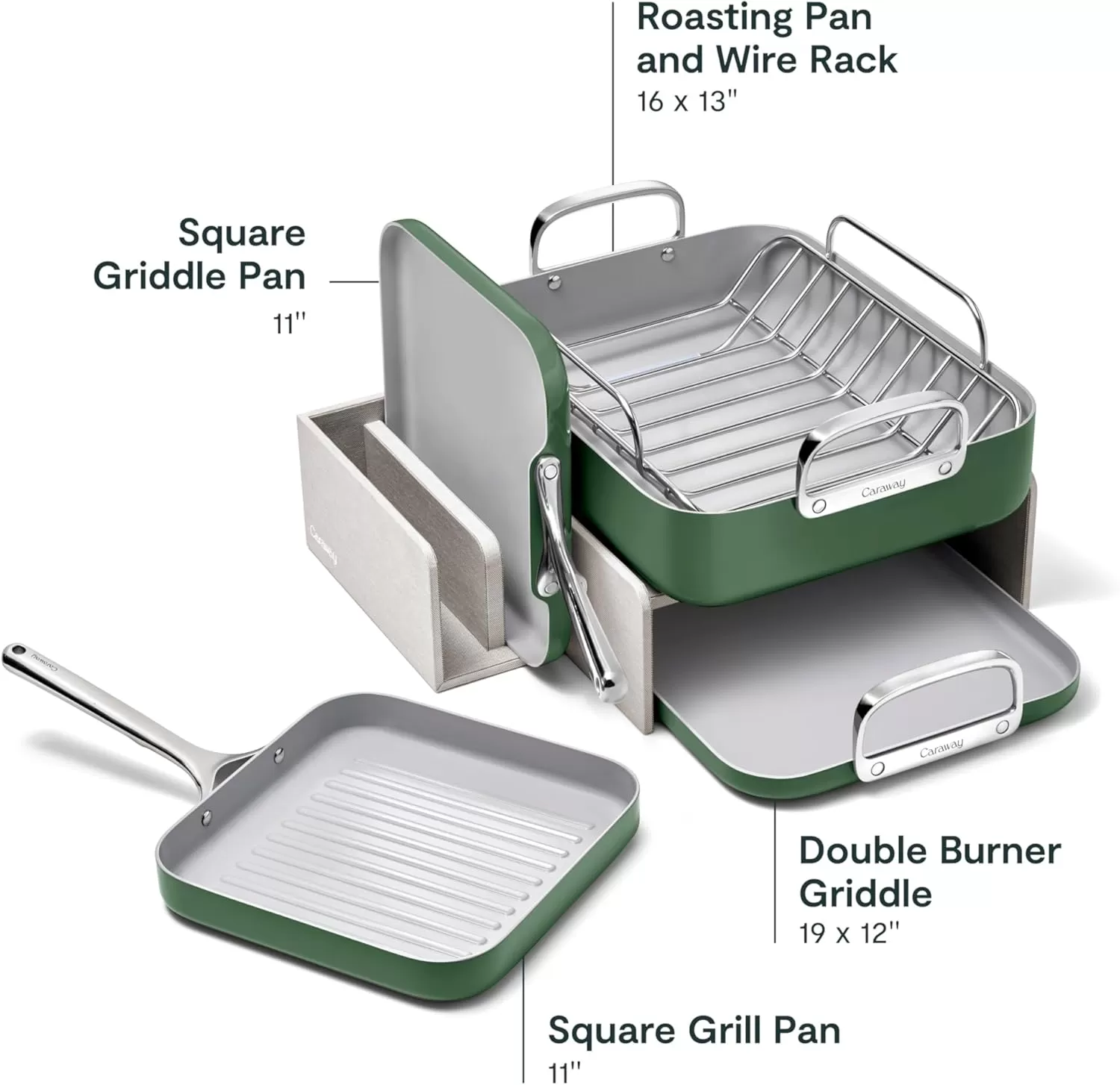 imageCaraway Square Cookware Set  Square Pans Set  Perfect for Griddling Toasting Searing Roasting and More  NonStick Ceramic Coated Pans  Non Toxic PTFE ampamp PFOA Free  CreamSage