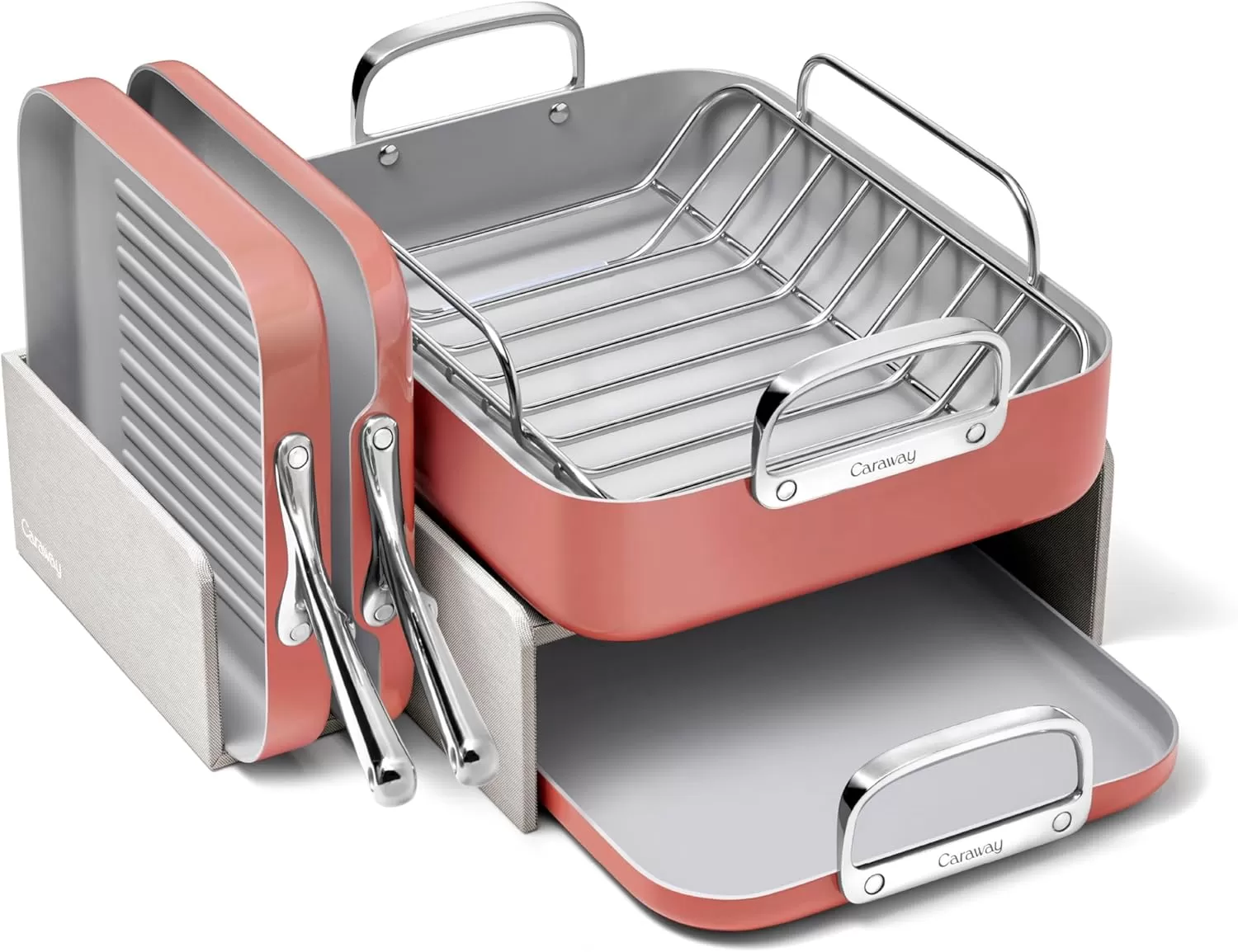 imageCaraway Square Cookware Set  Square Pans Set  Perfect for Griddling Toasting Searing Roasting and More  NonStick Ceramic Coated Pans  Non Toxic PTFE ampamp PFOA Free  CreamPerracotta