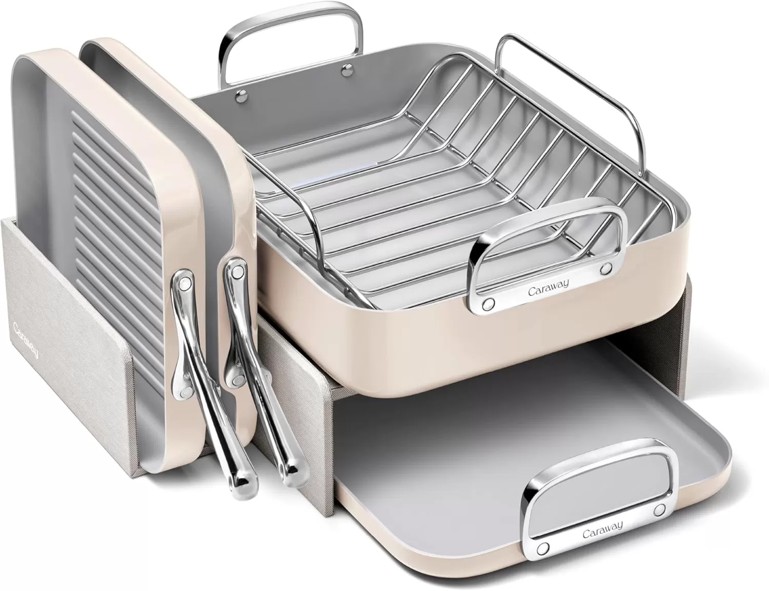 imageCaraway Square Cookware Set  Square Pans Set  Perfect for Griddling Toasting Searing Roasting and More  NonStick Ceramic Coated Pans  Non Toxic PTFE ampamp PFOA Free  CreamCream