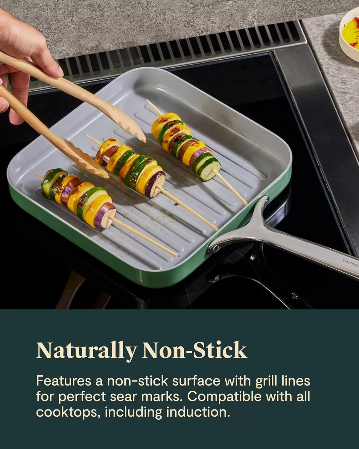 imageCaraway Square Grill Pan  11 Grill Pan  NonStick Ceramic Coated  Non Toxic PTFE ampamp PFOA Free  Oven Safe ampamp Compatible with All Stovetops  CreamGray