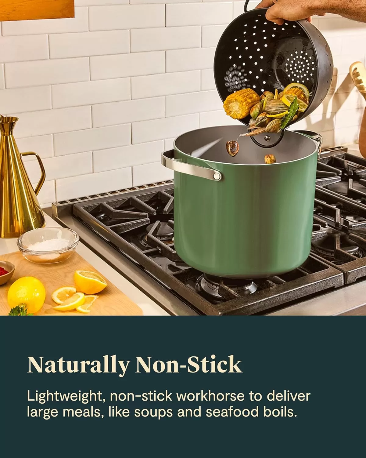 imageCaraway Stock Pot  12 Qt Ceramic Coated Pot With Lid  Fee From Forever Chemicals  Large Pot for Bigger Batches  NavySage