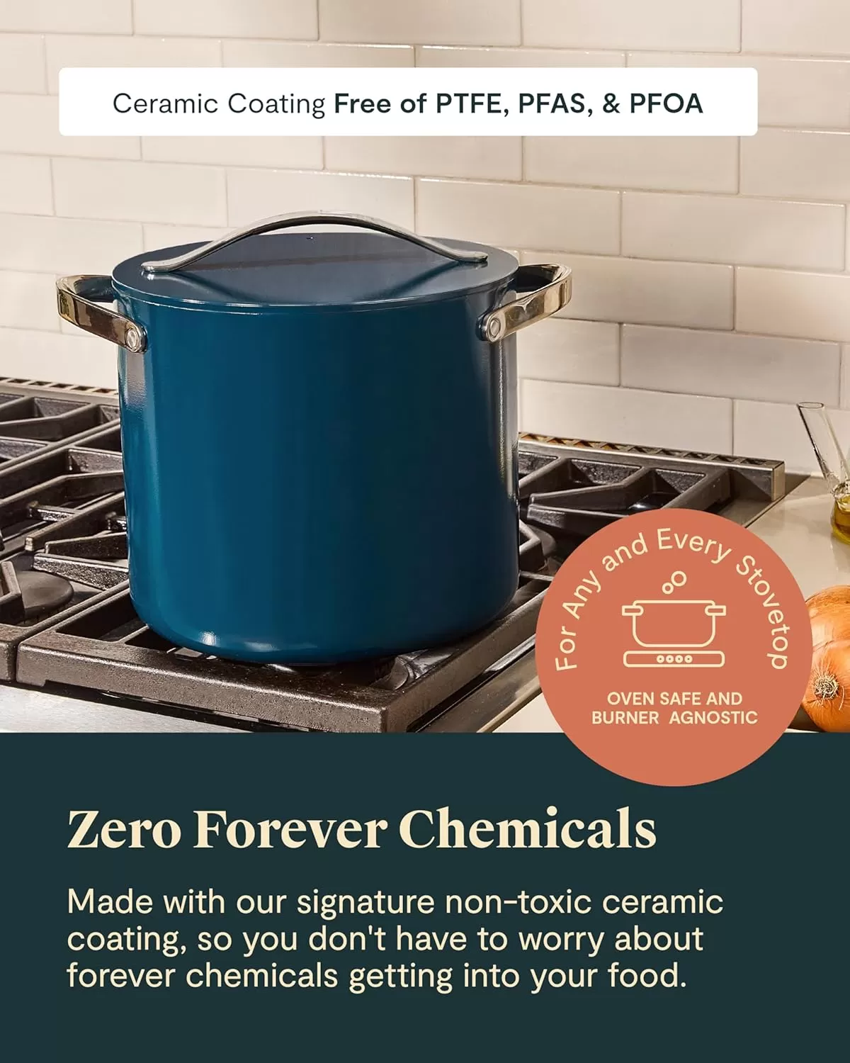 imageCaraway Stock Pot  12 Qt Ceramic Coated Pot With Lid  Fee From Forever Chemicals  Large Pot for Bigger Batches  NavySage