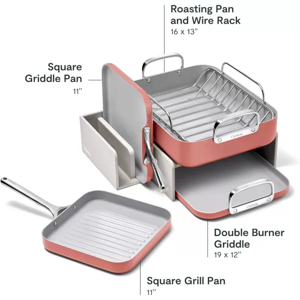 imageCaraway Square Cookware Set  Square Pans Set  Perfect for Griddling Toasting Searing Roasting and More  NonStick Ceramic Coated Pans  Non Toxic PTFE ampamp PFOA Free  CreamPerracotta