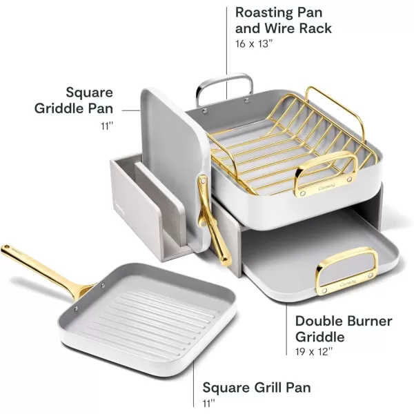 imageCaraway Square Cookware Set  Square Pans Set  Perfect for Griddling Toasting Searing Roasting and More  NonStick Ceramic Coated Pans  Non Toxic PTFE ampamp PFOA Free  CreamWhite